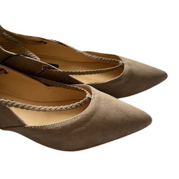 Ballet Flat Shoes by Steve Madden, Pointed-toe ankle lace tie, Tan color, Size 6 - Picture 3 of 8
